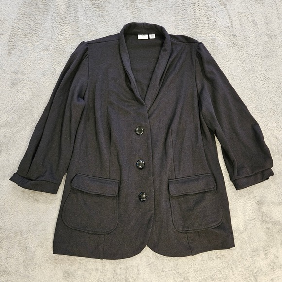 Cato Jackets & Blazers - Cato Woman Black Knit Blazer Jacket Shawl Collar 3/4 Sleeve Plus Size 14/16W